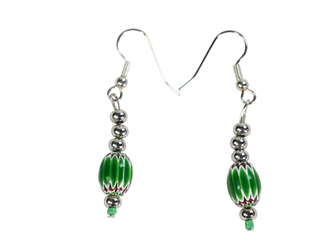 Iroquois Chevron Earrings: Green & Silver 
