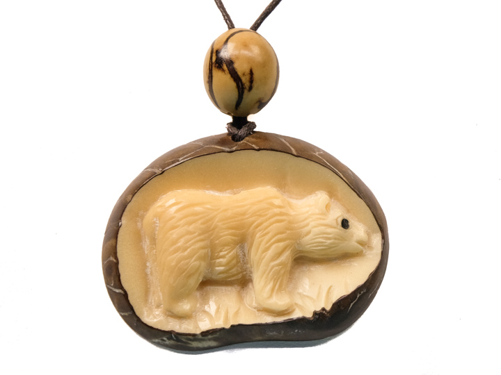 Tagua Nut Necklace: Bear Relief 