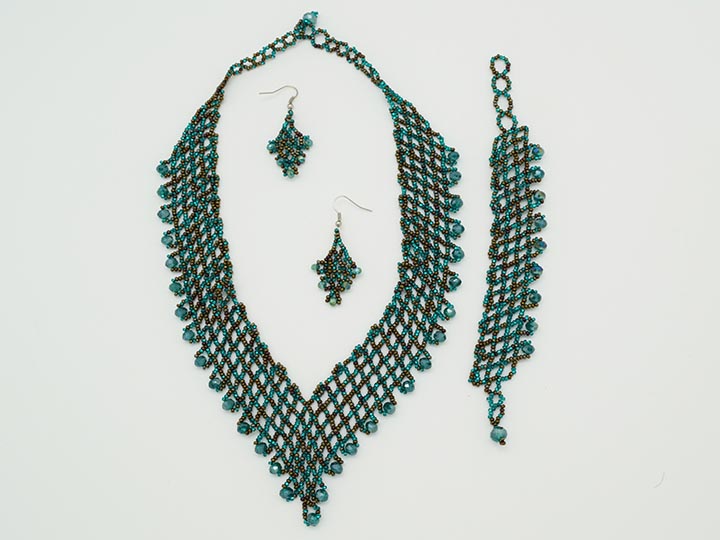 Beaded Necklace, Earrings, Bracelet Set: V style 
