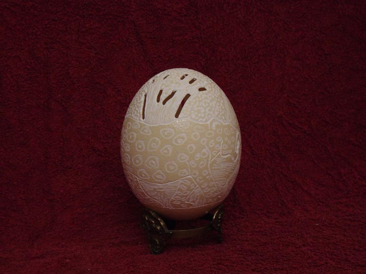 Carved White Ostrich Egg: Leopard 