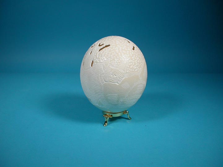 Carved White Ostrich Egg: Rhinoceros 