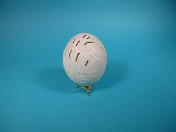 Carved White Ostrich Egg: Ostrich - 559-CAR-7 (O17)