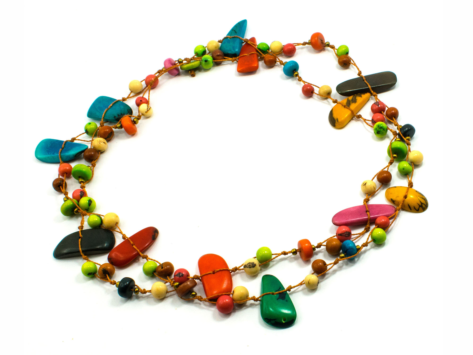 Necklace Style 5: Random Size Tagua Pieces and Acai Long Necklace: Assorted Colors 