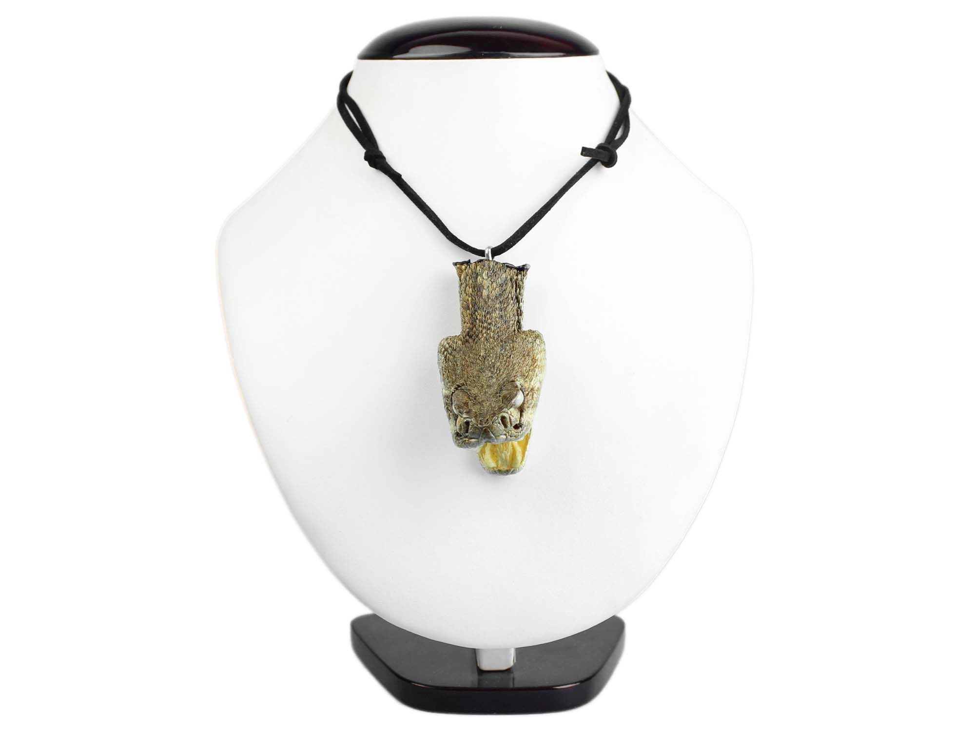 Real Rattlesnake Head Necklace with Mouth Partially Open 