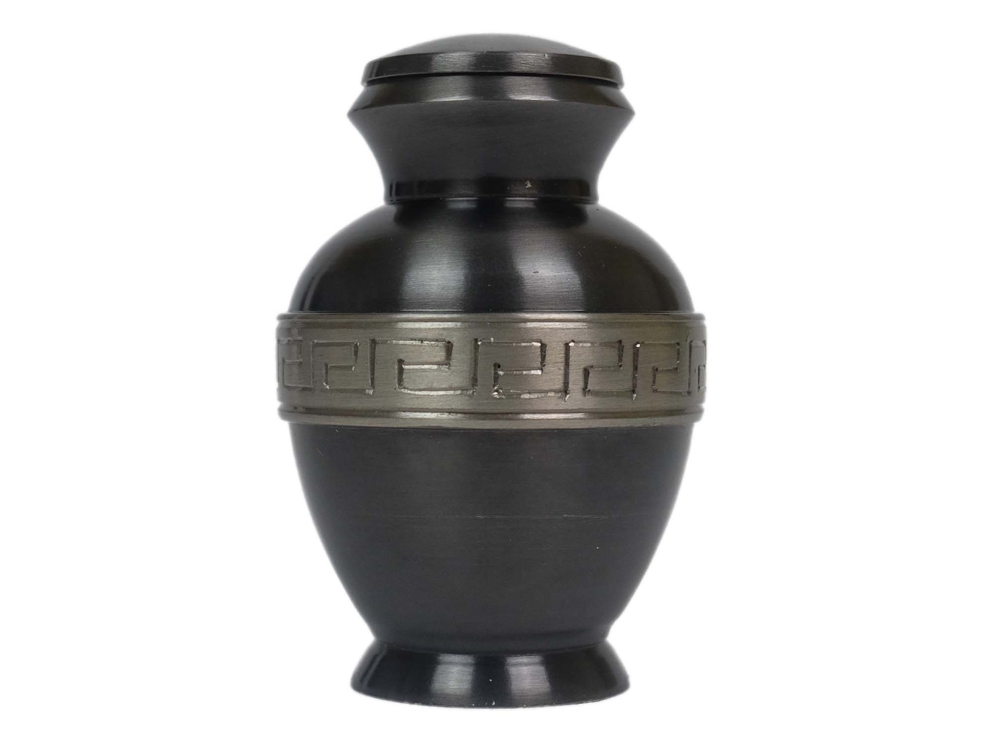 Cremation Keepsake Urn In Velvet Box: Steel Gray Finish, Classical Style 