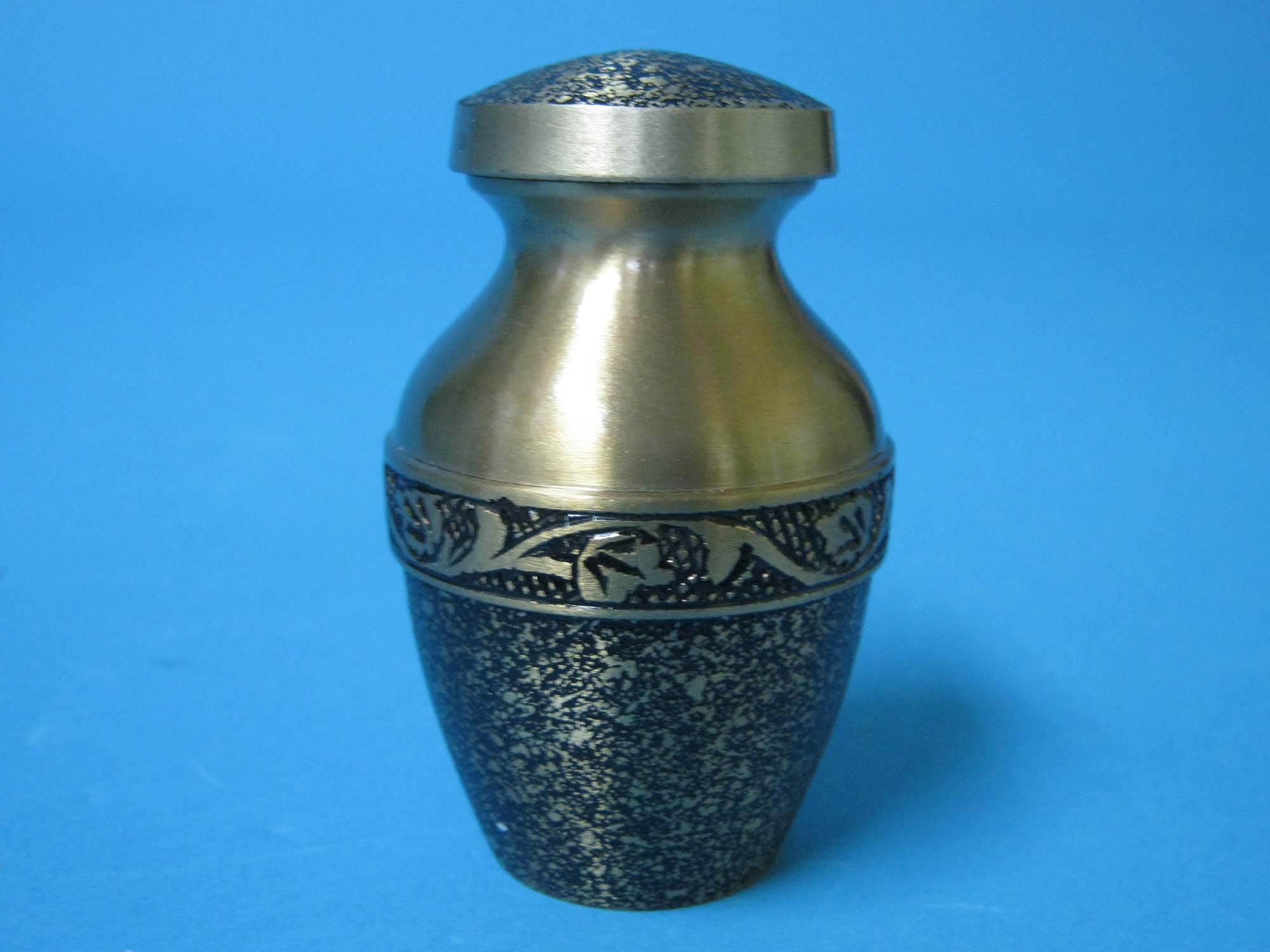 Cremation Keepsake Urn In Velvet Box: Brass with Antiqued Finish 