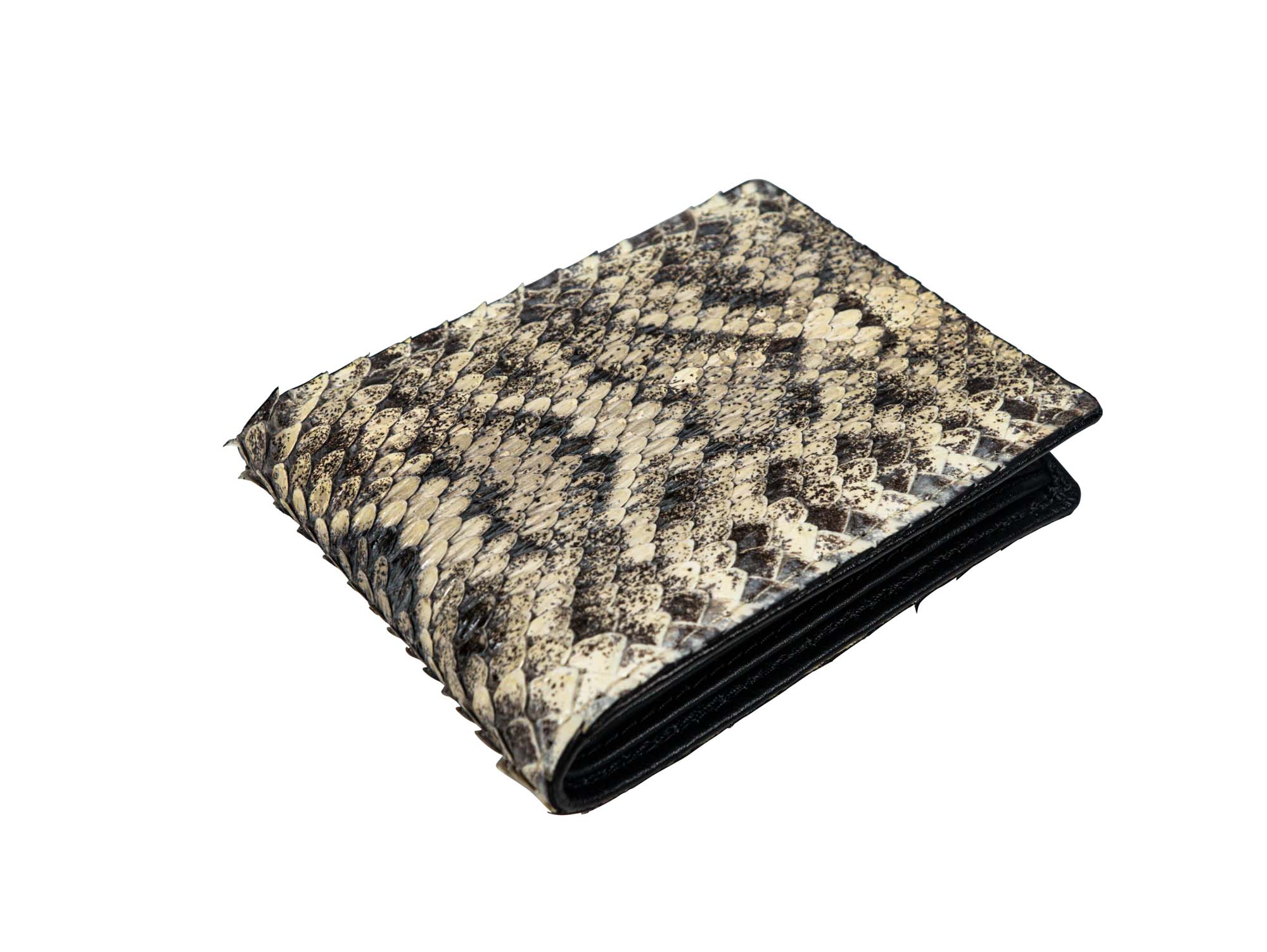 Real Eastern Diamondback Rattlesnake Skin Bifold Wallet: Black & White 