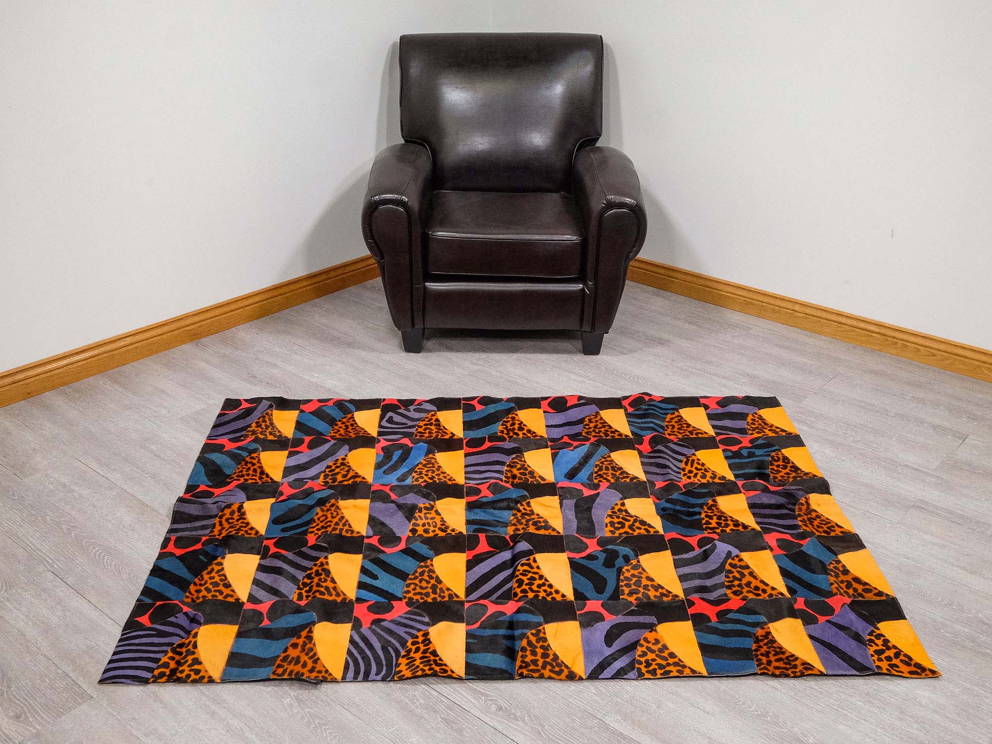Cow Hide Carpet: Dyed Patchwork: Gallery Item 