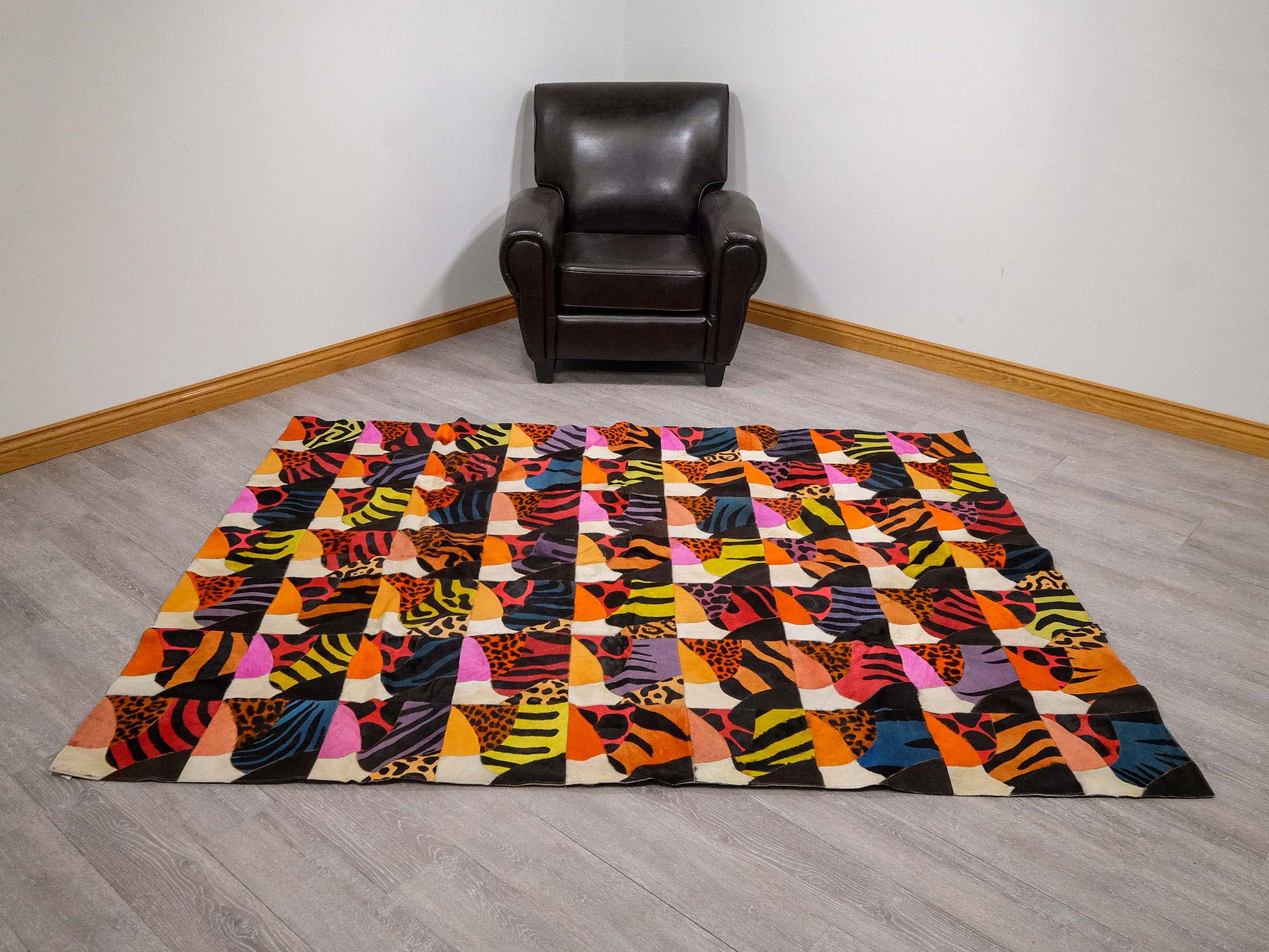 Cow Hide Carpet: Dyed Patchwork: Gallery Item 