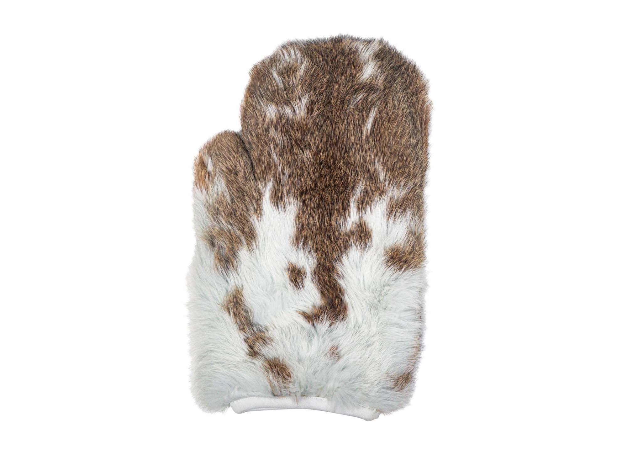 Single Spotted Rabbit Fur Massage Mitt: Gallery Item rabbit fur massage gloves