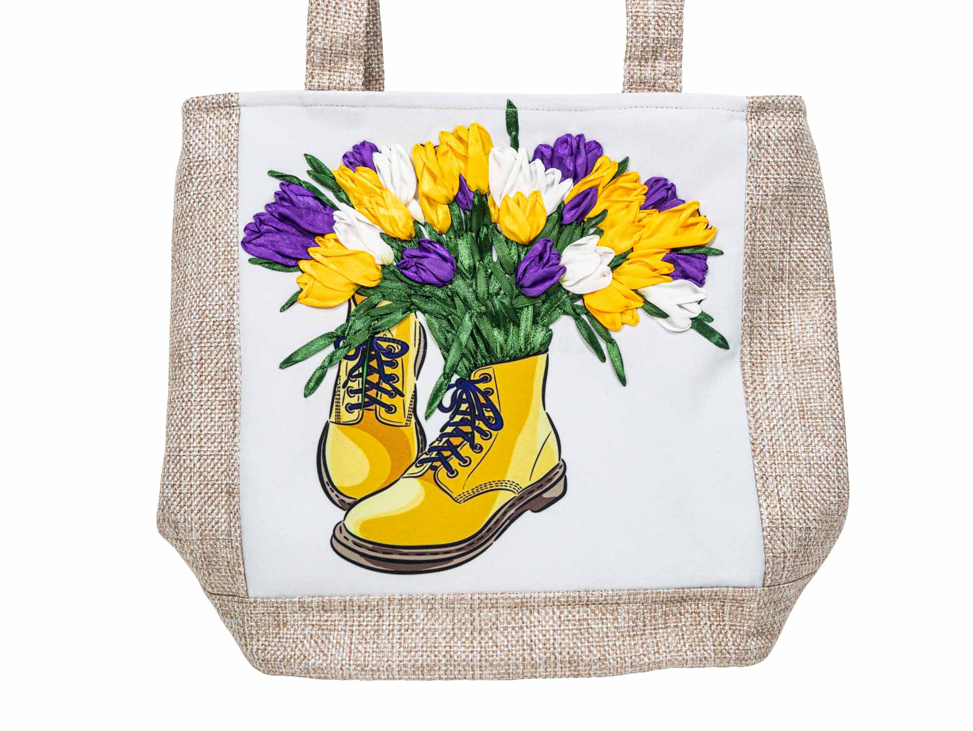 Hand Embroidered Burlap Tote Bag: Gallery Item - 1379-30-G4968 (9UL8)