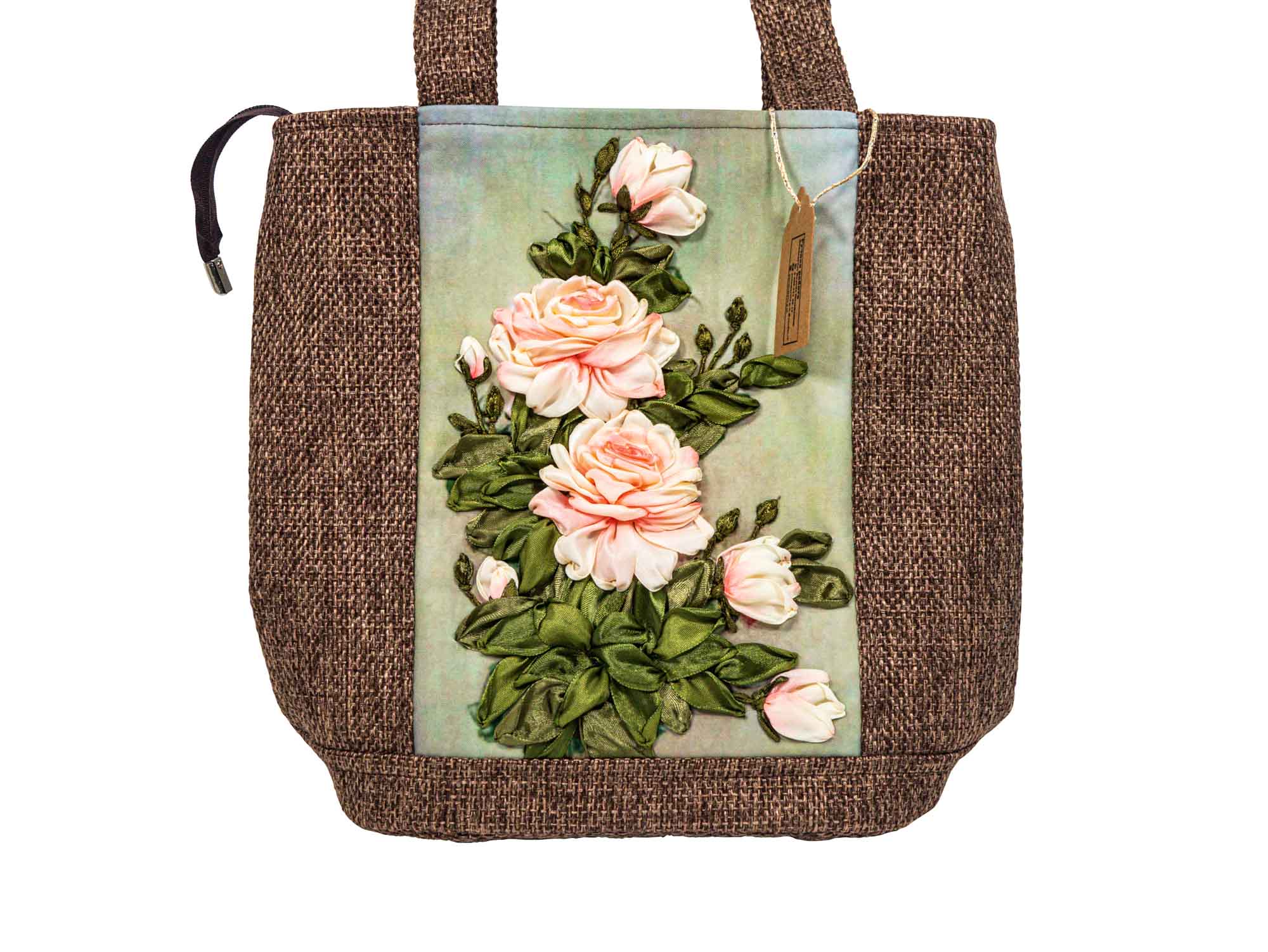 Hand Embroidered Burlap Tote Bag: Gallery Item - 1379-30-G4969 (9UL8)