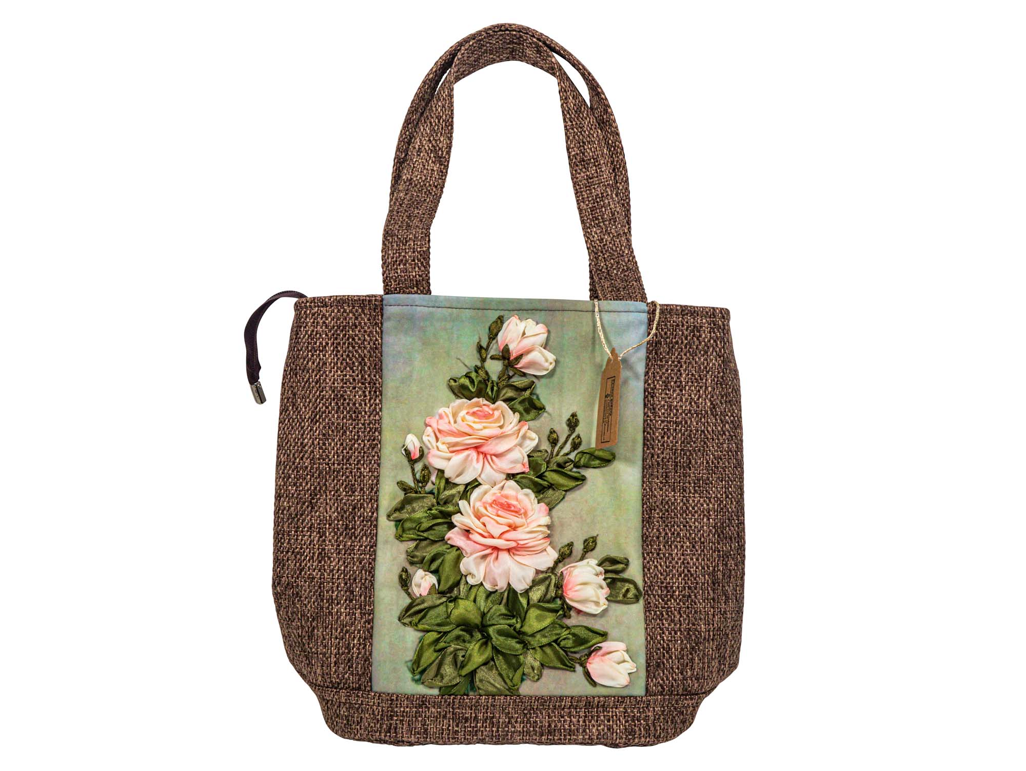 Hand Embroidered Burlap Tote Bag: Gallery Item - 1379-30-G4969 (9UL8)