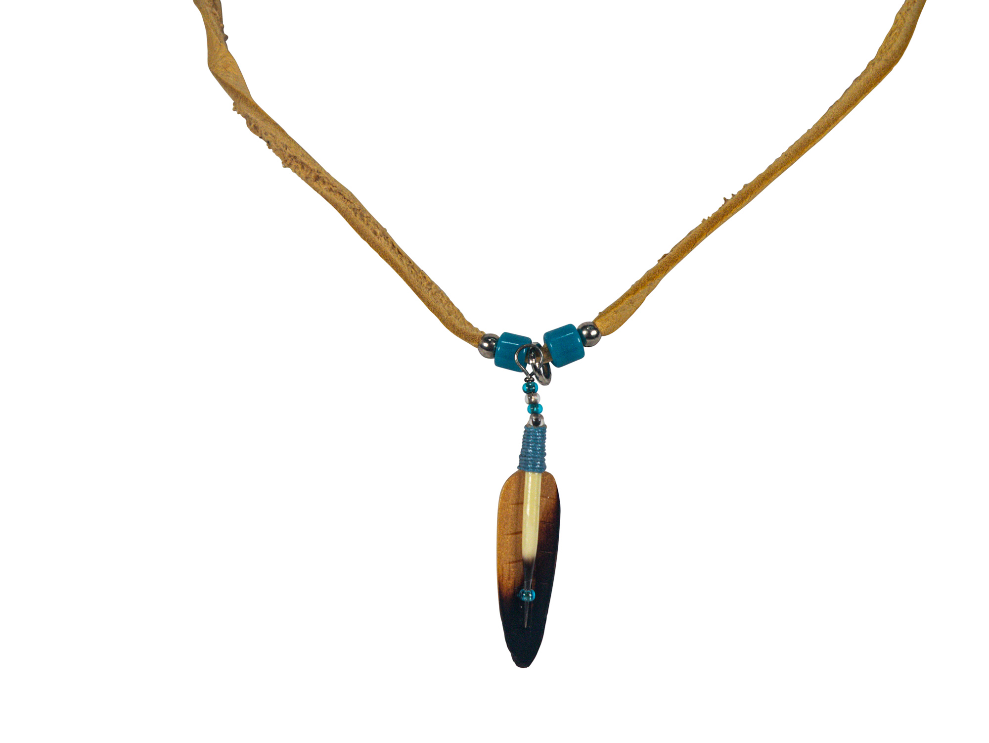 Ojibwa Wood Feather Quill Necklace: Gallery Item 