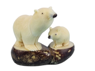Tagua Nut Carving: Polar Bear and Cub 