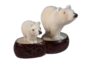 Tagua Nut Carving: Polar Bear and Cub 