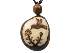 Tagua Nut Necklace: Hummingbird Relief 