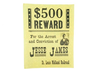 $500 Reward for the Arrest of Jesse James Parchment jessie james parchment