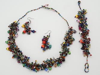 Beaded Necklace, Earrings, Bracelet Set: Grape Style 
