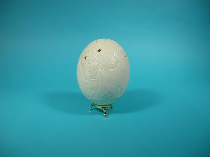 Carved White Ostrich Egg: Ram 