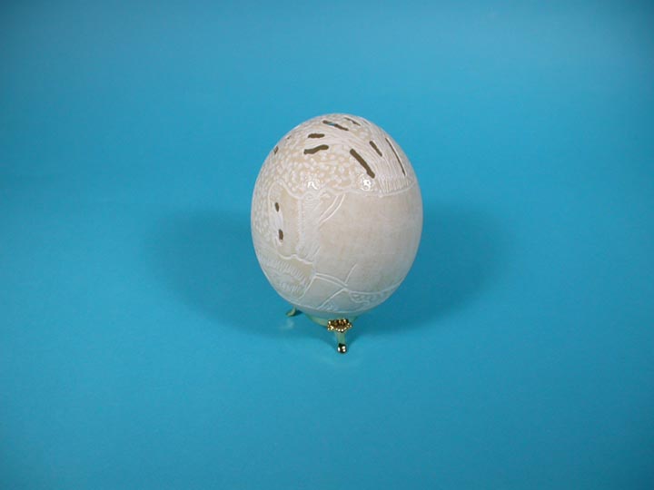 Carved White Ostrich Egg: Hippopotamus 