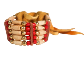 Iroquois 5-Row Bone Bracelet: Red 1 