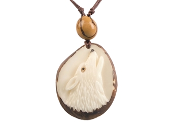 Tagua Nut Necklace: Howling Wolf 