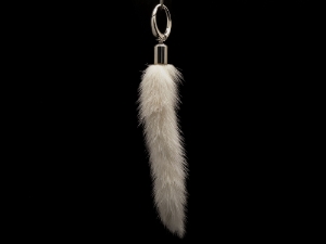 Jumbo White Mink Tail on Chrome Tassel Clasp 