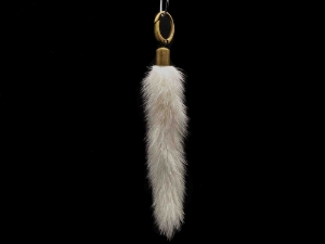 Jumbo White Mink Tail on Antiqued Brass Tassel Clasp 