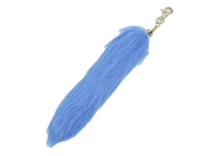 Imitation Fox Tail Keychain: Blue fake fox tail keychains, reproduction fox tail keychains