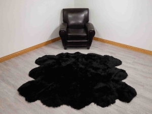 Dyed Australian Sheepskin Sexto Rug: ~71" x 67": Black 