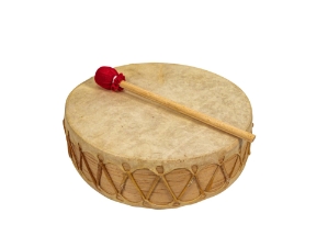 Round Rawhide Drum with Stick: 8" 