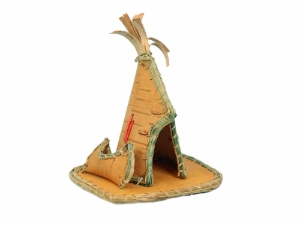 Ojibwa Birchbark Tee-Pee with Canoe: 3" 