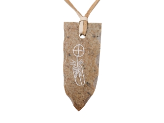 Iroquois Soapstone Arrowhead Necklace: Wheel and Feather 