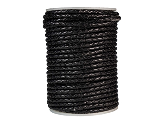 Braided Leather Cord 4mm x 25m: Black 