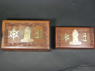 Treasure Chest: Nautical, Inlaid, Carved, 2-Piece cremation boxes