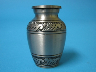 Cremation Keepsake Urn In Velvet Box: Engraved Brass with Pewter Finish 
