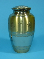 Cremation Urn for Pets: Lacquered Brass: Two Tone Finish: 10.5" 