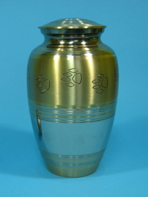 Cremation Urn for Pets: Lacquered Brass: Two Tone Finish: 10.5" 