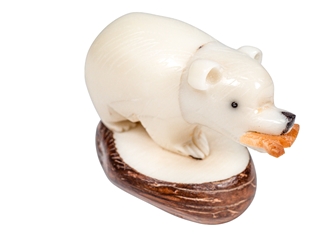 Tagua Nut Carving: Bear and Fish 