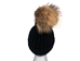 Black 100% Merino Wool Hat with Natural Finn Raccoon Pompom - 1292-FRNABK-AS (9UL24)