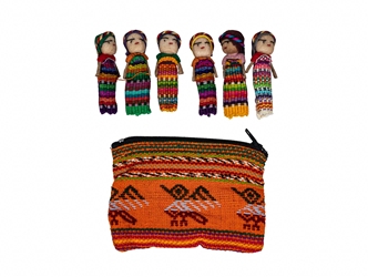 Worry Dolls: 2": Six in a Coin Purse guatemalan worry dolls, mayan worry dolls, change pouch, change purse, coin pouch, coin purse