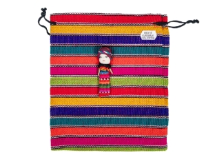 Drawstring Bag with Worry Doll guatemalan worry dolls, mayan worry dolls