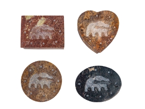 4 Soapstone Boxes: Bear: 3" x 4" 