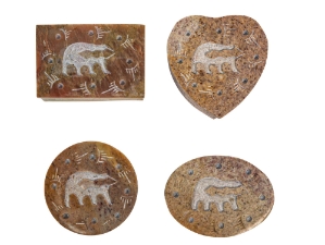 4 Soapstone Boxes: Bear: 2" x 3" 
