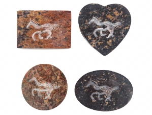 4 Soapstone Boxes: Horse: 2" x 3" 