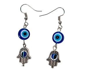 Evil Eye with Hamsa Earrings: Silver Color 