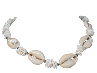 18" Cowrie Shell and Puka Chips Necklace 