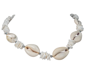 18" Cowrie Shell and Puka Chips Necklace cowry shells
