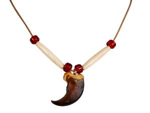Real Black Bear 1-Claw Necklace: Red Beads 
